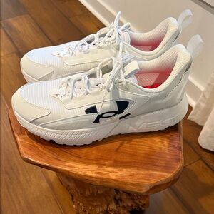 Under Armour mega HOVR White Athletic Shoes with Black Logo